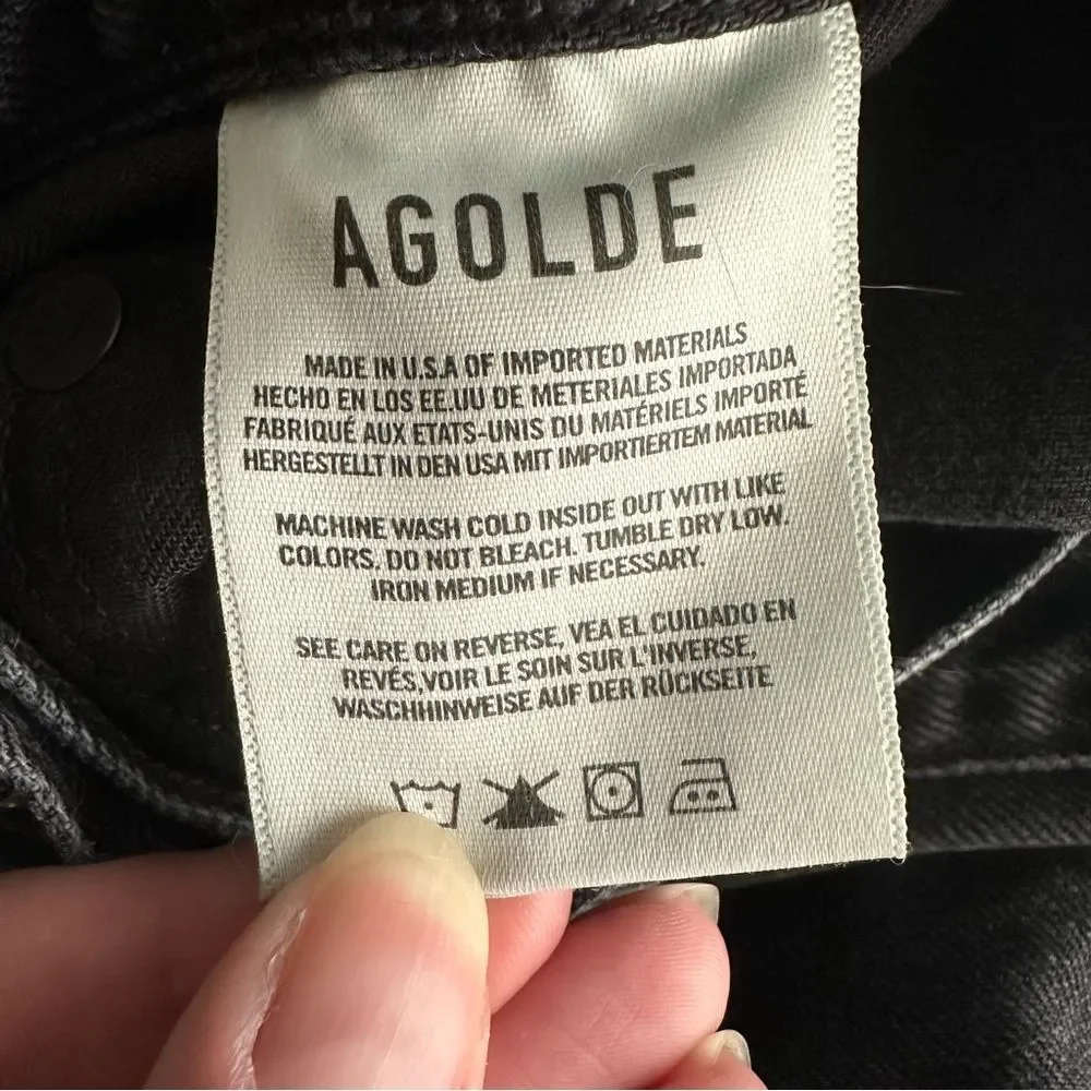AGOLDE Lana Black Distressed Jeans Mid Rise Vintage Straight Disorder Size 24